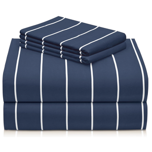 LuxClub 4 PC King Size Sheet Set, Breathable Luxury Bed Sheets, Deep Pockets 18" Wrinkle Free Cooling Machine Washable Hotel Bedding (Striped Navy)