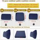 14 Piece Outdoor Patio Cushion Cover Replacement, Waterproof Patio Cushion Covers, Outdoor Furniture Cushion Covers Set for 6 Seat Wicker Rattan Sofa (Navy Blue), 25.6 Inches X 25.6 Inches X 4 Inches