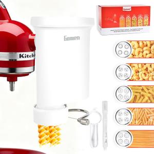 Pasta Attachment for Kitchenaid Stand Mixer, Pasta Press Attachment for KitchenAid Stand Mixer - Durable Pasta Maker with 5 Upgraded Plastic Plates for Homemade Spaghetti & Macaroni
