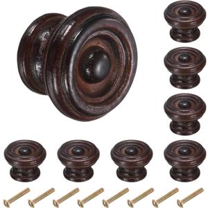 uxcell 8pcs Round Wooden Knobs, 37mm/1.5" Mushroom Shape Kitchen Cabinet Knobs Single Hole Drawer Pull Hardware Handles Decorative Furniture for Drawer Dresser Wardrobe, Dark Brown