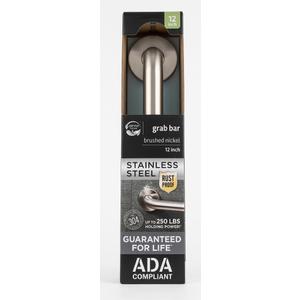 ADA compliant 12” Brushed Nickel Wall Mount Grab Bar 500-lb