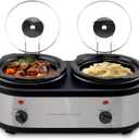 OVENTE Double Slow Cooker, Buffet Server and Warmer with Two 1.5Qt Removable Ceramic Pot, Adjustable Temperature Control and Tempered Glass Lid for Parties, Gatherings and Holidays, Silver SLO215BR