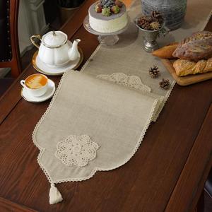 Macrame Table Runner Farmhouse Rustic Dresser Scarf Crochet Handmade Cotton Lace Doily with Tassel for Kitchen Dining Coffee Table Outdoor Fireplace (Beige, 14 x 108 Inches)