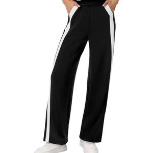 XIEERDUO Lounge Wide Leg Pants Beach Vacation Clothes (Medium, Black+white)