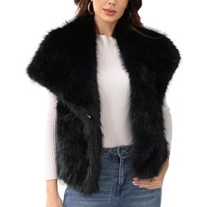 Gihuo Women' s Faux Fur Vest Lapel Collar Sleeveless Furry Jacket Shaggy Jackets Warm Outerwear(Black-S)