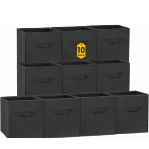 Criusia Storage Cubes, 11 Inch Clothes Storage Bins for Shelves Closet (10 Pack), Fabric Collapsible Storage Bins with Dual Handles, Cubby Storage Baskets Boxes, College Dorm Room Essentials (Black)