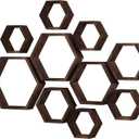 WONFUlity Hexagon Floating Shelves Honeycomb Shelves Wall Mounted Wood Farmhouse Storage Wall Shelf for Bathroom, Kitchen, Bedroom, Living Room, Driftwood Finish Decor, Dark Brown