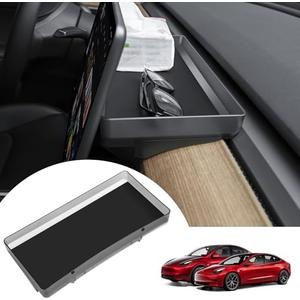KUNIST for Tesla Model Y Upgrade Behind Screen Storage Box Dashboard Hidden Organizer Tray Non-Slip Sunglass Card Holder for 2021-2023 Tesla Model 3 and 2021-2025 Model Y (Not fit 2025 Juniper)