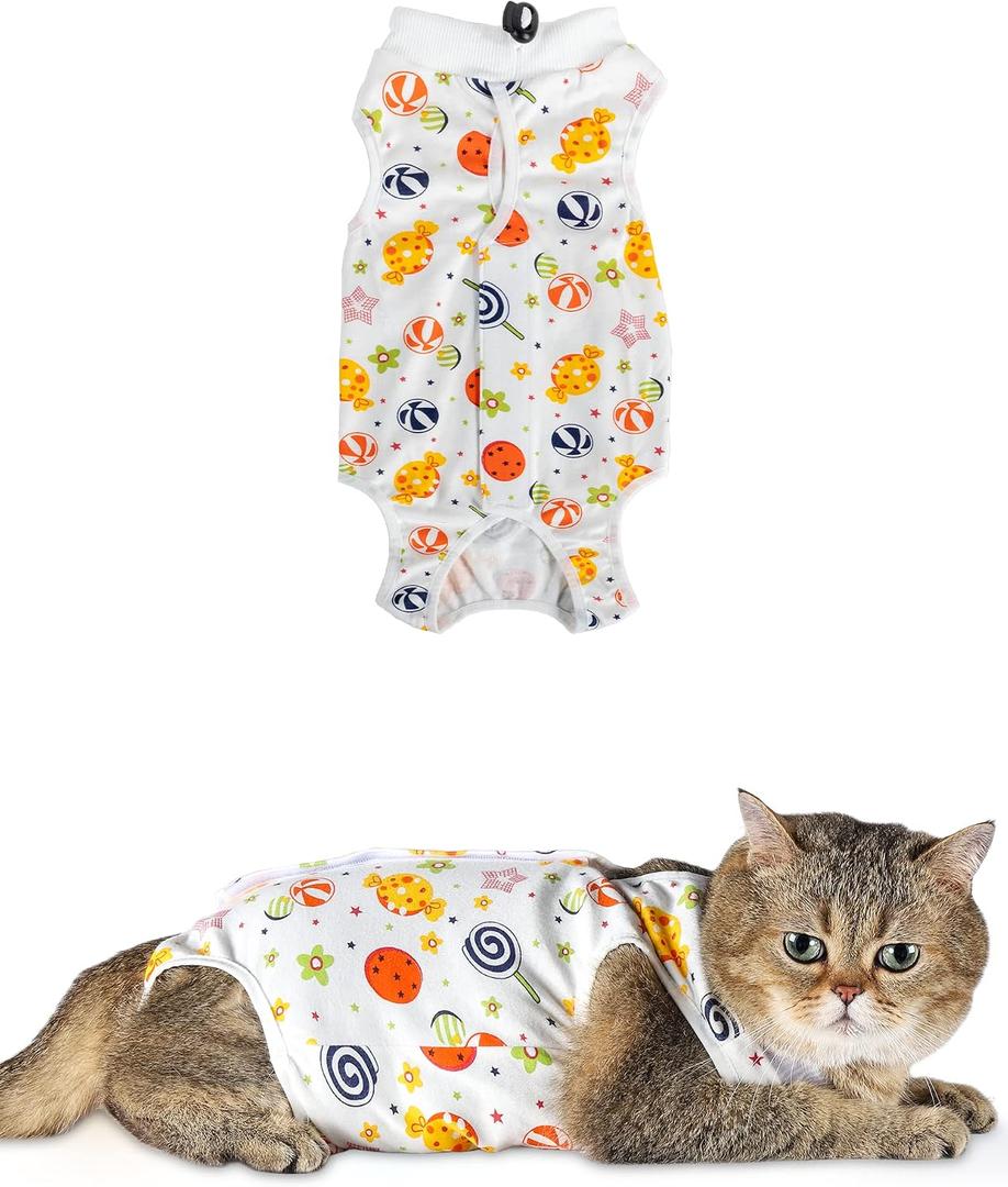 ANWA Cat Recovery Suit - Breathable Cat Onesie for Cats After Surgery Female, Kitten Surgery Recovery Suit Female Abdominal Wounds, M