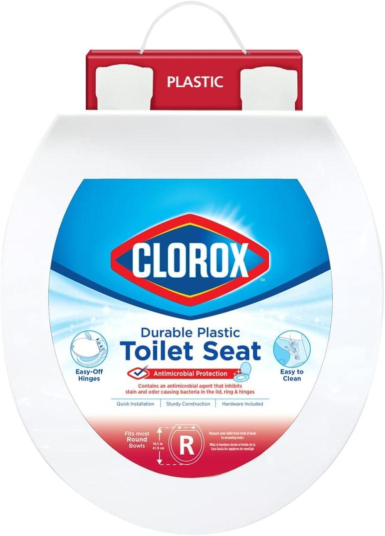 Clorox Round Beveled Plastic Toilet Seat with Easy-Off Hinges Wiggle-Free Design