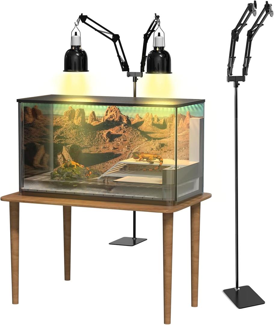 GlowUp 15.7-74.3 inch Dual Reptile Heat Lamp Stand Reptile Light Stand with Two Flexible Brackets, Adjustable Heat Lamp Stand for Terrarium, Snake, Gecko, Lizard, Chicks, Fish Tank