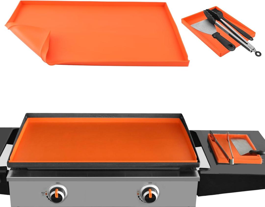 Utheer 28 Inch Silicone Griddle & Spatula Mat for Blackstone Griddle, Heavy Duty Food Grade Silicone Mat, All Season Cooking Protective Grill Cover, 28 Inch Blackstone griddle cover (Orange)