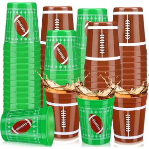 Norme 24 Pcs Football Cups Bulk Plastic 16 oz Reusable Cups Football Themed Birthday Party Supplies Decoration Party Sports Drinking Trumbers for Birthday Senior Night Dinnerware Team Event