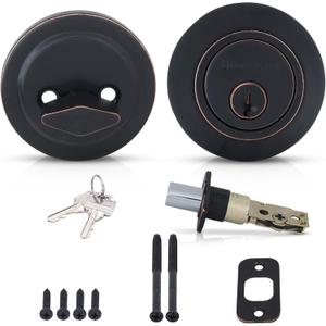 Honeywell Safes & Door Locks - Single Cylinder Front Door Deadbolt Lock Set - Anti-bump Resistant Dead Bolt Lock for Exterior Doors with 2 Entry Keys - 3 x 5 x 8.5 inches - Oil Rubbed Bronze - 8111409