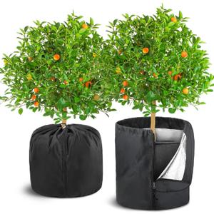 UNIFAMILY 2Pack Plant Pot Covers for Pot Insulation with Drawstring and Zipper, Winter Plant Covers Freeze Protection or Flower Pot, Plants Frost Protect Bags for Keeping Warm(Black-M-17.7x19.6 in)