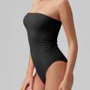 OQQ Womens Tube Bodysuits Strapless Basic Sleeveless Ruched Stretch Classic-Fit Tops Sexy Bodysuits (Black, M)