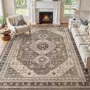 Washable 10x14 Area Rugs for Living Room: Soft Vintage Brown Rug | Non Slip Stain Resistant Indoor Carpet for Bedroom Dining Room Nursery Farmhouse Nursery Home Office Kid & Pet Friendly