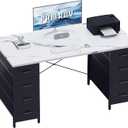 Pamray 47 Inch Computer Desk with 8 Fabric Drawers PC Gaming Desk Home Office Study Work Writing Table for Bedroom Marble