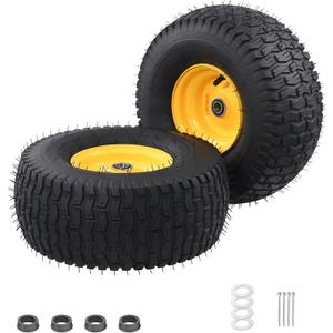 16x6.5-8 Tubeless Tire and Wheel,2 Pcs Replacement Riding Lawn Mower Garden Tractor Front Wheel Tire and Wheel with 3" Offset Hub, 3/4" Bearing or 1" Bore Bushing