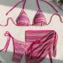 Milumia Women's 3 Piece Boho Bikini Set with Cover Ups Triangle Halter Swimsuits (Pink, L)