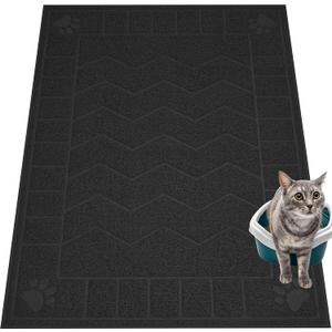 Cat Litter Mat, Litter Trapping Mat Soft on Kitty Paws, 47" x 35" Kitten Litter Box Mat for Cleaner Floors, Waterproof, Easy Clean, Durable XL Large Size Cat Litter Pad for Kitten. (Black)