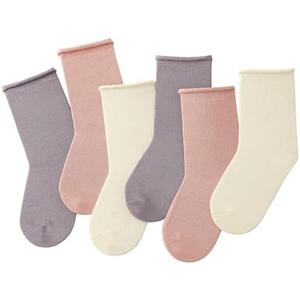 JAKIDAR Girls Crew Seamless Socks Kids Casual Dress Cotton Socks 6 Pairs, 4-7Y