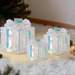 Christmas Decorations, 3-Piece Set, Box Ornaments with Bows, Illuminates Christmas Tree Skirts. Suitable for Indoor, Courtyard, and Outdoor Lawn Decorations. (White)