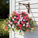 Artificial Fake Hanging Flowers Plants Basket for Outdoors Outside Decoration UV Resistant Faux Silk Flowers Look Real Plastic Flowers for Spring Planters Home Porch Patio Garden Decor (Rose Pink)