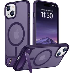 Temdan Magnetic Compatible with iPhone 15 Plus Case & iPhone 14 Plus Case, [Built-in Invisible Kickstand][Compatible with MagSafe][Military Grade Shockproof] Slim Translucent Matte Phone Case 6.7" (Purple)
