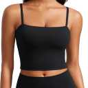 CRZ YOGA Butterluxe Cami Longline Sports Bras for Women - Square Neck Adjustable Padded Workout Crop Tank Top Camisole (Small, Black)