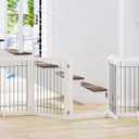 SPIRICH 96-inch Extra Wide 30-inches Tall Dog Gate with Door Walk Through, Freestanding Wire Pet Gate for The House, Doorway, Stairs, Pet Puppy Safety Fence, Support Feet Included (White)