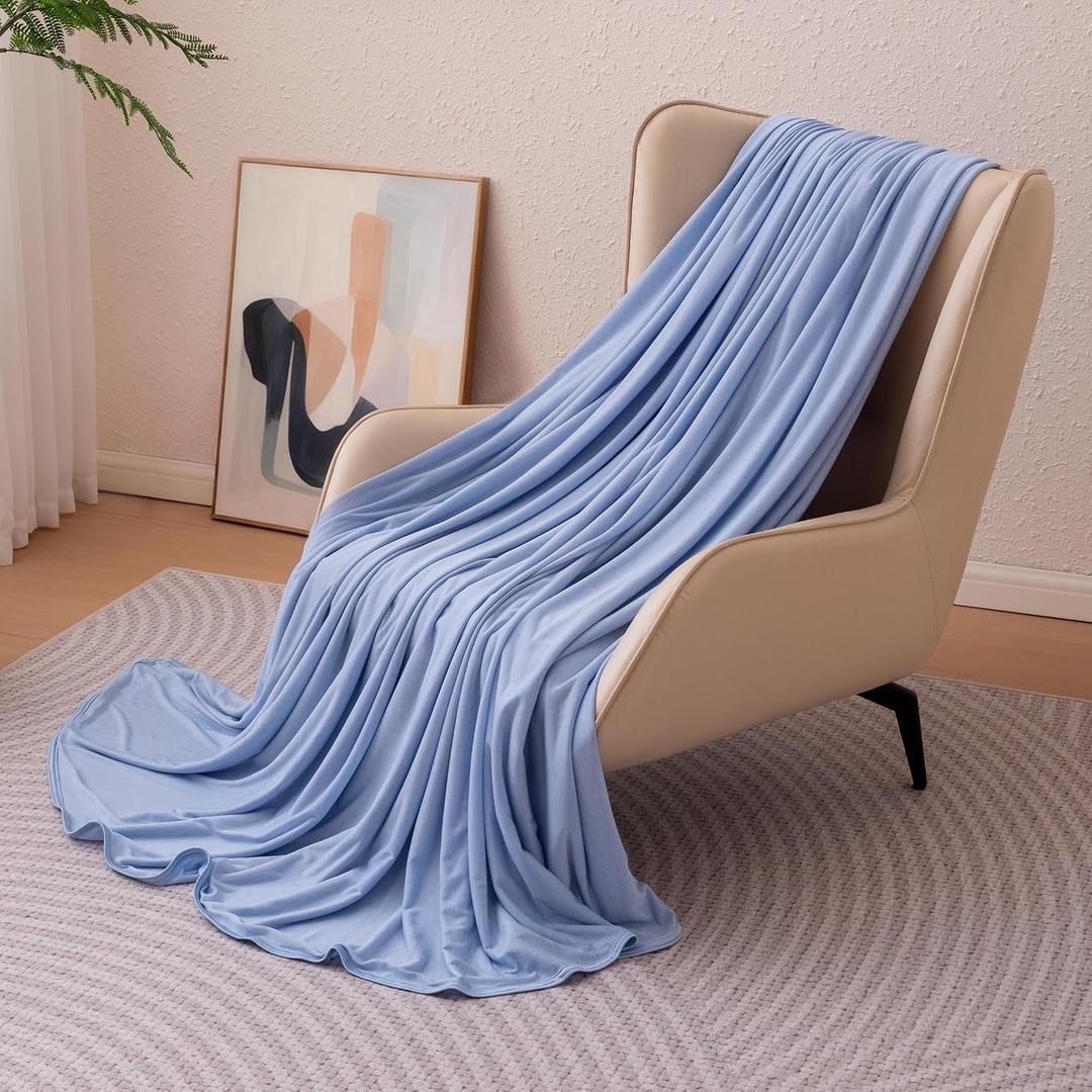 Amazon Basics Cooling Blanket for Hot Sleepers, Reversible Lightweight Thin Throw Blanket for Bed, Couch and Sofa, Twin XL (60" x 90"), Blue