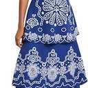 SHENHE Women's Summer Floral Tiered Maxi Dress Tie Halter Backless Flowy Boho Sundress (Blue and White)