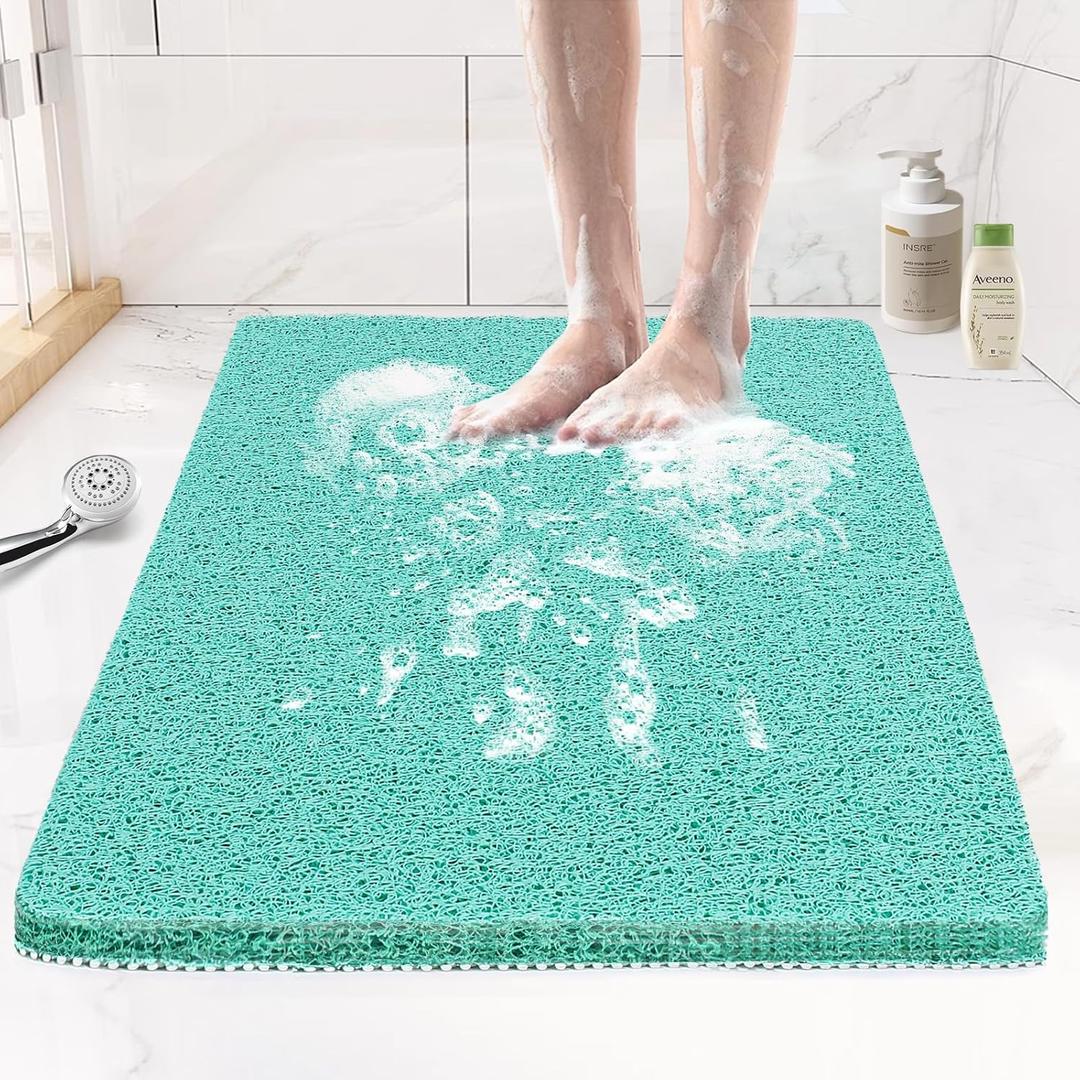 Joyhalo Shower Mats for Showers Anti Slip for Elderly, 24'' x 17'' Non Slip Bath Mat for Inside Shower, Bath Tub Mats for Bathroom Non Slip for Shower, PVC Loofah Bathroom Mats, Aqua