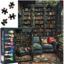 Jigsaw Puzzles for Adults 1000 Pieces - Vintage Library with Bookshelves, Plants & Cozy Fireplace, Premium Quality Adult Puzzles - Completed Size 27.5x19.7 in