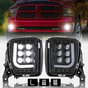 KEWISAUTO LED Fog Lights with Daytime Running Lights for 2013-2018 Dodge Ram 1500 Accessories, Plug & Play Pickup Truck Bumper Driving Fog Lamps Assembly (2PCS)