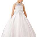 ABAO SISTER Flower Girl Dress Lace Applique Beaded Communion Dress Formal Ball Gown 12 (White)