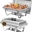 Chafing Dish Buffet Set of 2, 8QT Stainless Steel Rectangular Chafers and Buffet Warmer Sets for Catering, with Food & Water Pan, Lid, Foldable Frame, Fuel Holder for Event Party Holiday