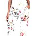 TAOHUADAO Women's Pajamas Set with Pockets Capri Pants with Short Sleeve Top Ladies Sleepwear Plus Size Pjs Loungewear M, Floral White