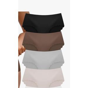 Seamless Underwear for Women w/ 6.3in Extended Cotton Crotch, No Show Ladies Panties w/Cheeky Wave Edge for Yoga, Leggings & All-Day Comfort, 4 Pack, 2XL