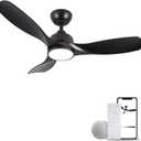 42 Inch Ceiling Fan with Light, Outdoor Ceiling Fans with Reversible Motor, Dimmable, 3-Colors Temperature, 3 ABS Blades, Black Ceiling Fan with Light and Remote for Living Room, Bedroom