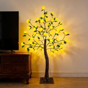 4FT Lighted Tree for Lemon Decor, Fake Lemon Tree Indoor with Christmas Lights, Faux Lemon Tree for Home Decor, Artificial Lemon Tree for Office,Bedroom,Livingroom,Balcony