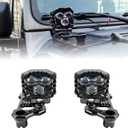 2-Pack 2.5inch Three-Eye 30W Spotlight 5400LM with JL A-Pillar Windshield Hinge Mounting Brackets Wiring Harness Kit, for Wrangler JL/JLU 2018-2023 Gladiator JT 2020-2023