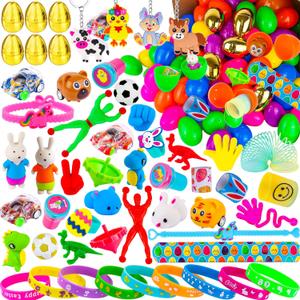 Grastfu 100 Pack Prefilled Easter Eggs with Assorted Toys Inside 6 Surprise Golden Eggs, 100 Plastic Easter Eggs Fillers with Fidget Toys, Easter Basket Stuffers Hunt Party Favors for Kids Boys Girls