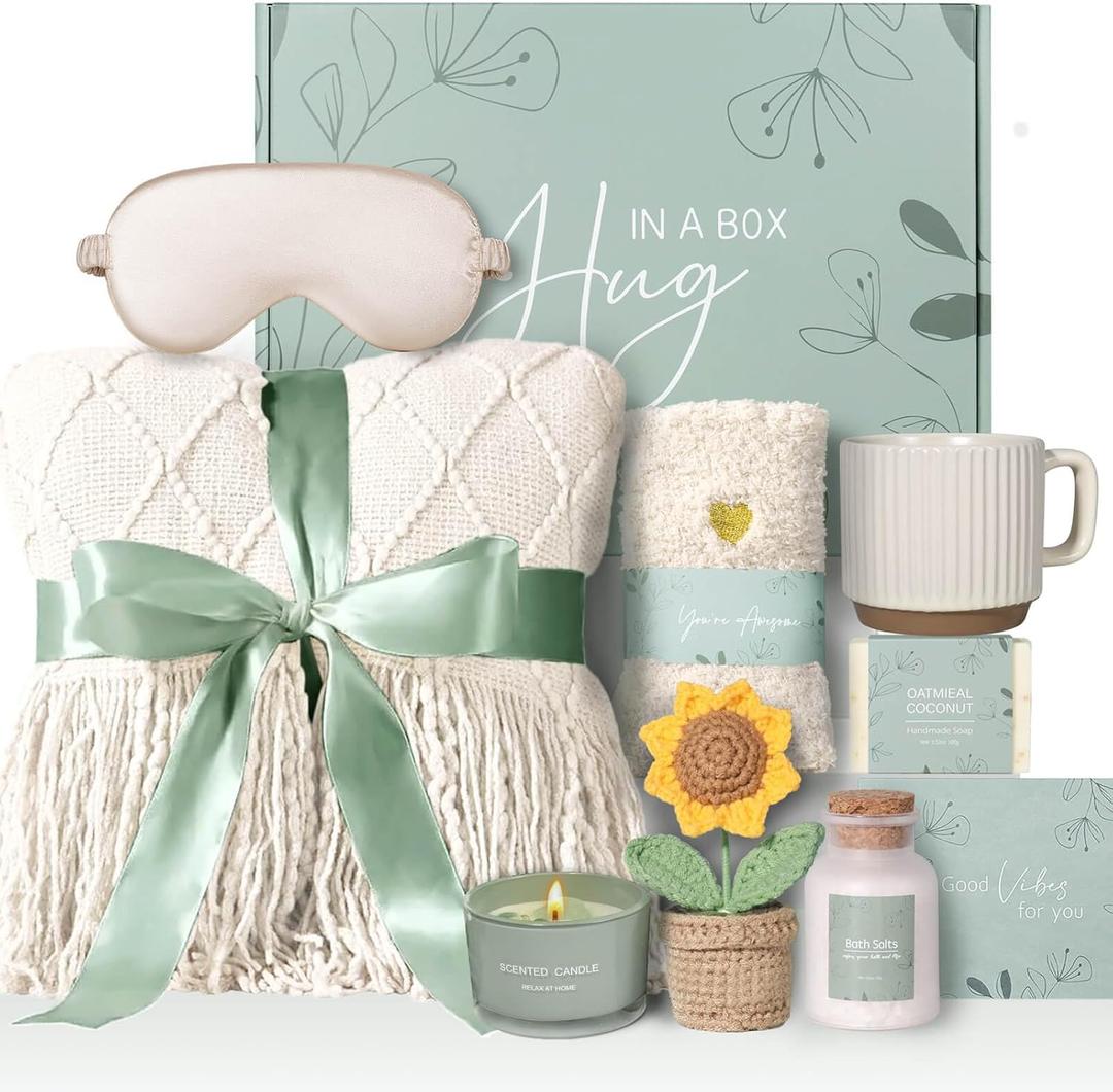 Get Well Soon Gift Baskets for Women, for Mom, Thinking of You Warm Spa Care Package with Luxury Gifts Basket for Women Friends Sister