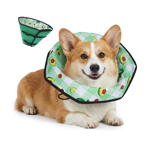 Soft Dog Cone Collar After Surgery: Foldable Long Comfortable Comfy Fabric Recovery Shame Elizabethan Stop Licking Dogs (Green, L) 
