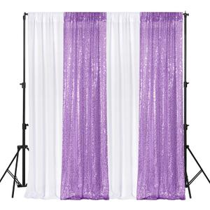 VitalCozy 4 Panels Backdrop Curtains 2 Pcs 4 x 10 ft Sequin Glitter 2 Pcs 7 x 10 ft Chiffon Photo Background Curtains for Halloween Wedding Birthday Party Decorations(White, Purple)