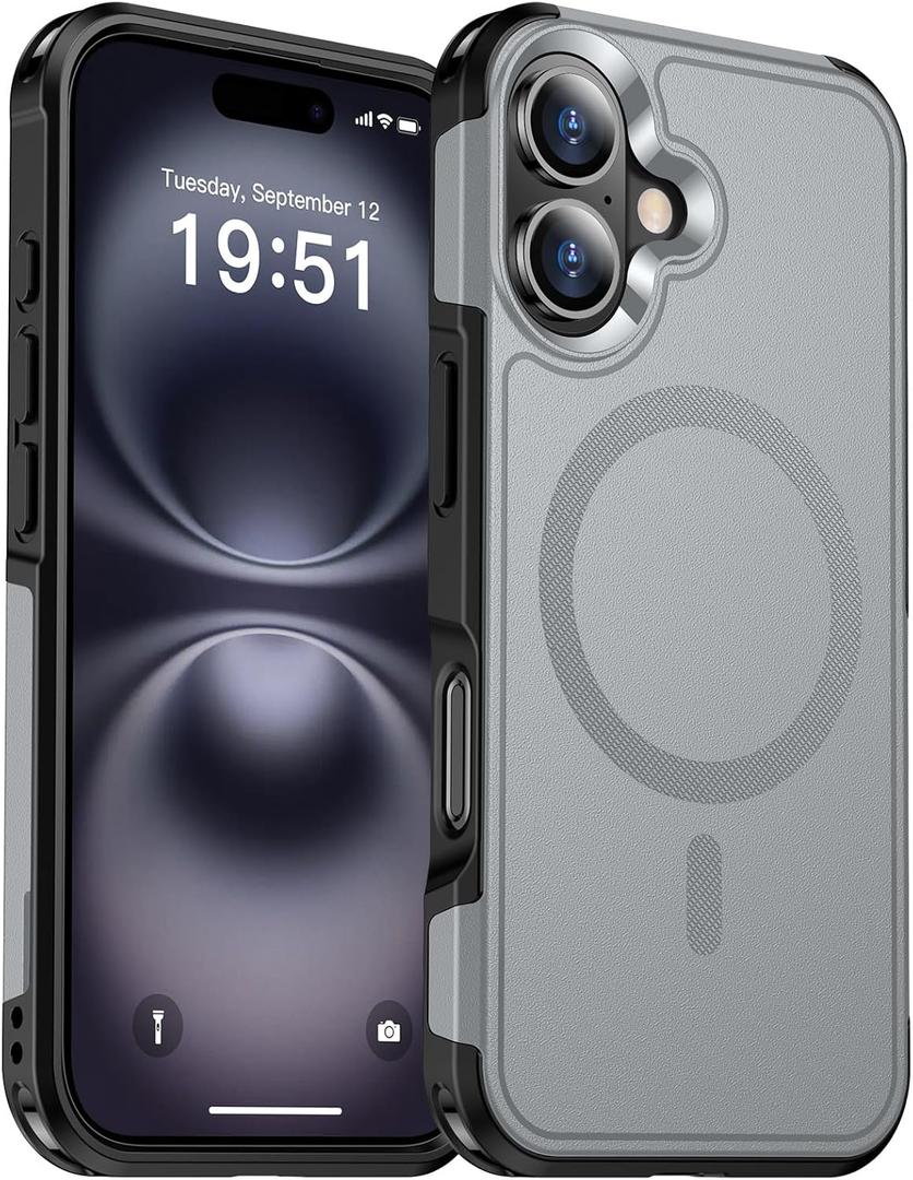 2 x SUPFINE Magnetic for iPhone 16 Case 2024, [Compatible with MagSafe][16 FT Military Grade Drop Protection][Dual-Layer Design] Shockproof Phone Case for iPhone 16 6.1 inch,Gray