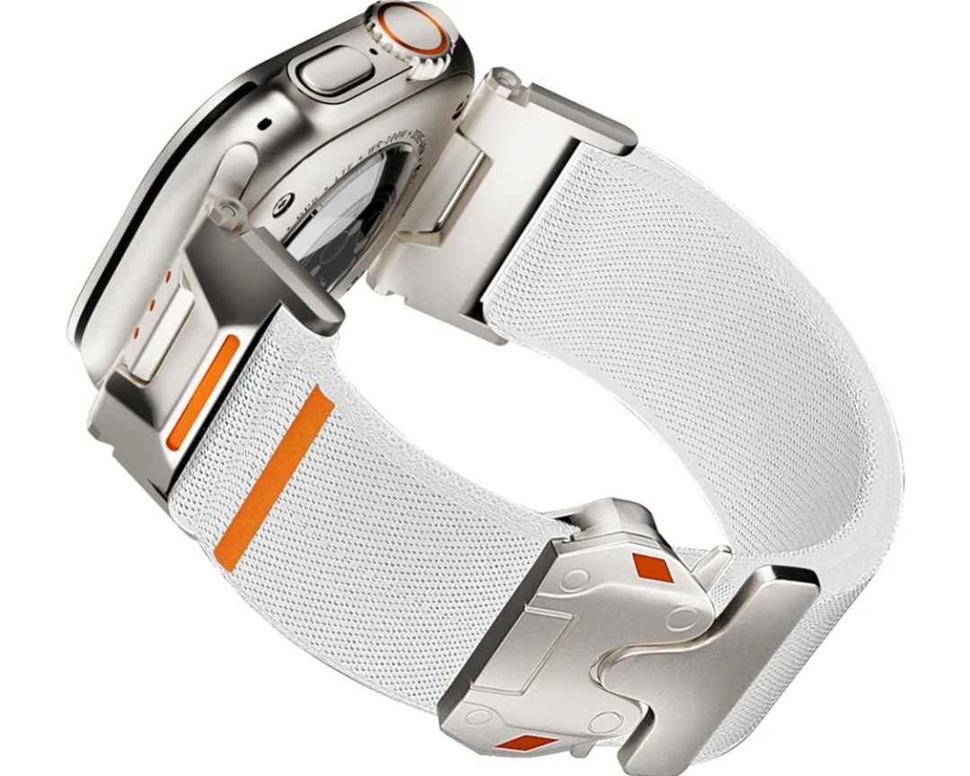 Men Fabric Nylon Stretchy Band for Apple Watch Ultra 3/2 Bands, 49mm 46mm 45mm 44mm 42mm 41mm 40mm 38mm, Mecha-Style Parachute Buckle Wide Strap Wristband, Black