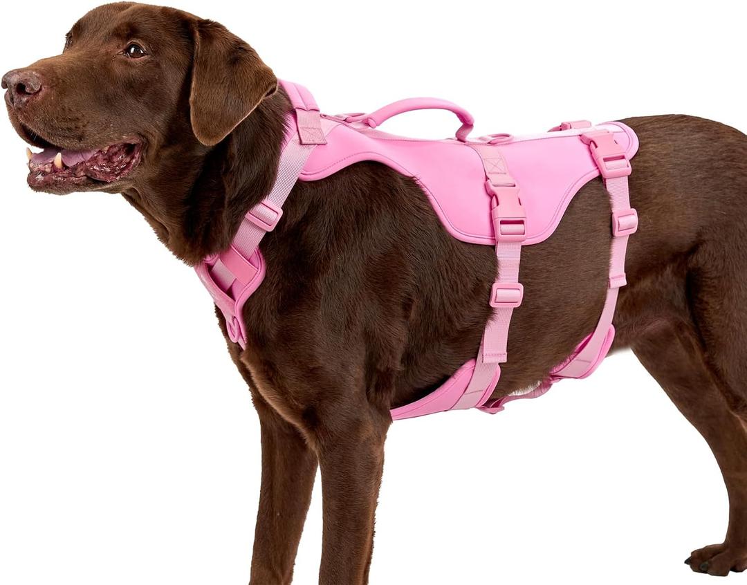 Escape Proof Dog Harness,Lightweight Full Body Harness for Walking Running Traning Hiking, Adjustable No Pull Pink Dog Harness with Lift Handle and 3 Leash Clip for Medium Large Dogs,Pink